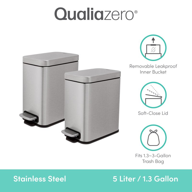 Stainless Steel Slim Step-On Trash Can Twin Pack - 1.3 Gallon