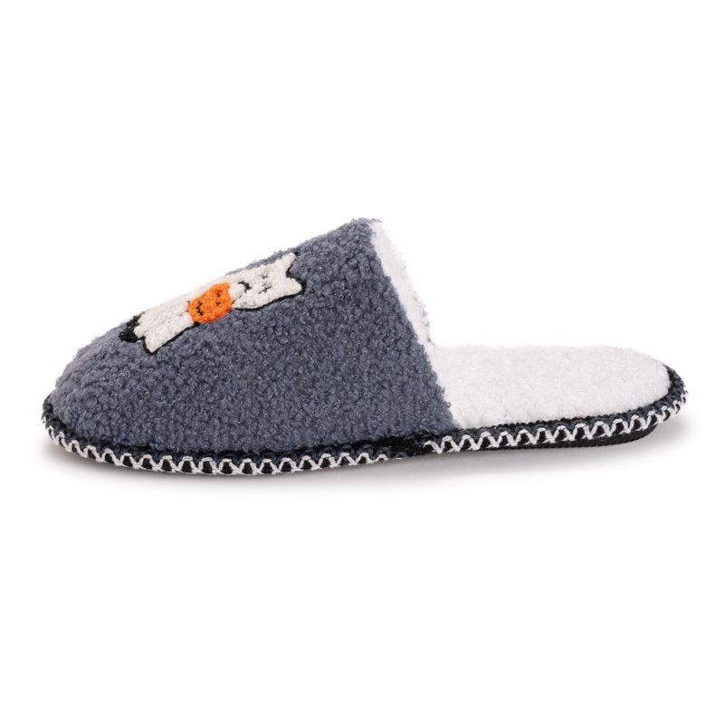 Women's Punch Needle Slippers - Halloween Fall Novelty Slouch Shoes - Grey Cat S (5-6)