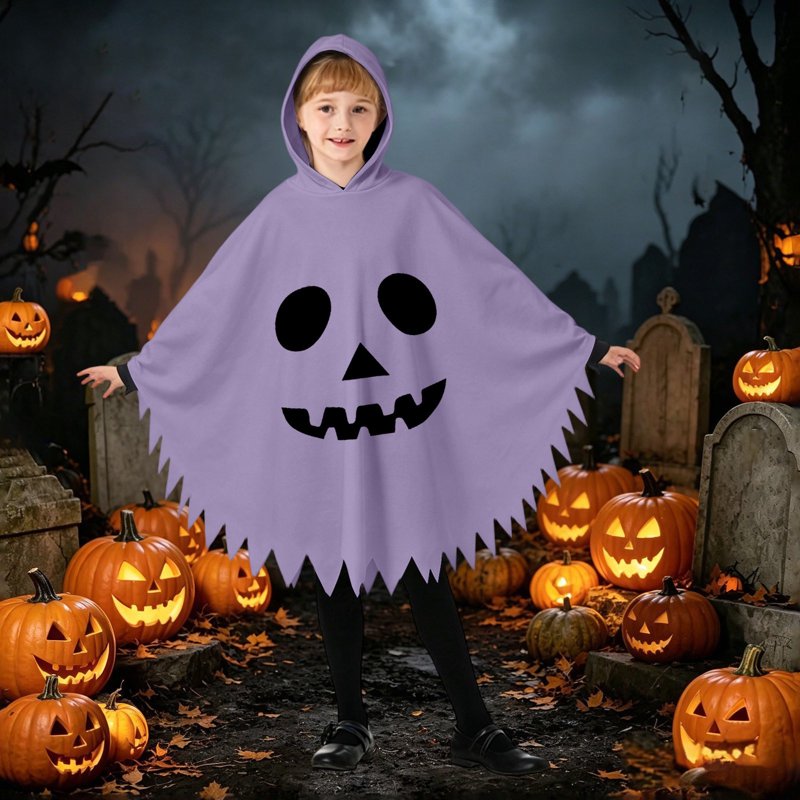 Kids Ghostface Halloween Cape Dress - Unisex Hooded Costume for 10-12 Years, Purple Fancy Dress
