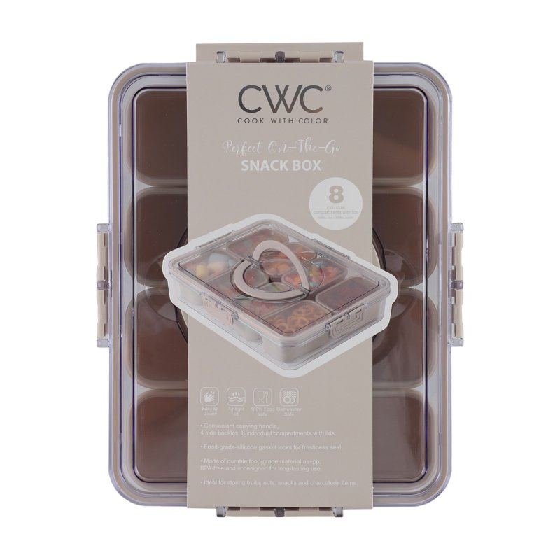 8-Compartment Snack Box with Lids & Handle - Sand