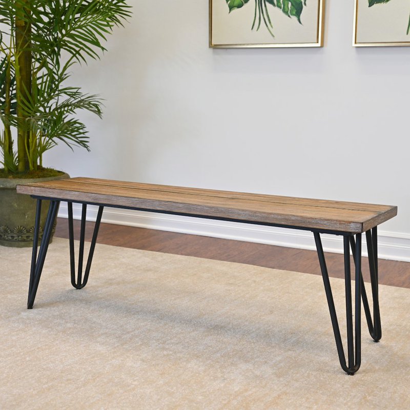 Industrial Wood Dining Bench with Rustic Dark Pine Finish