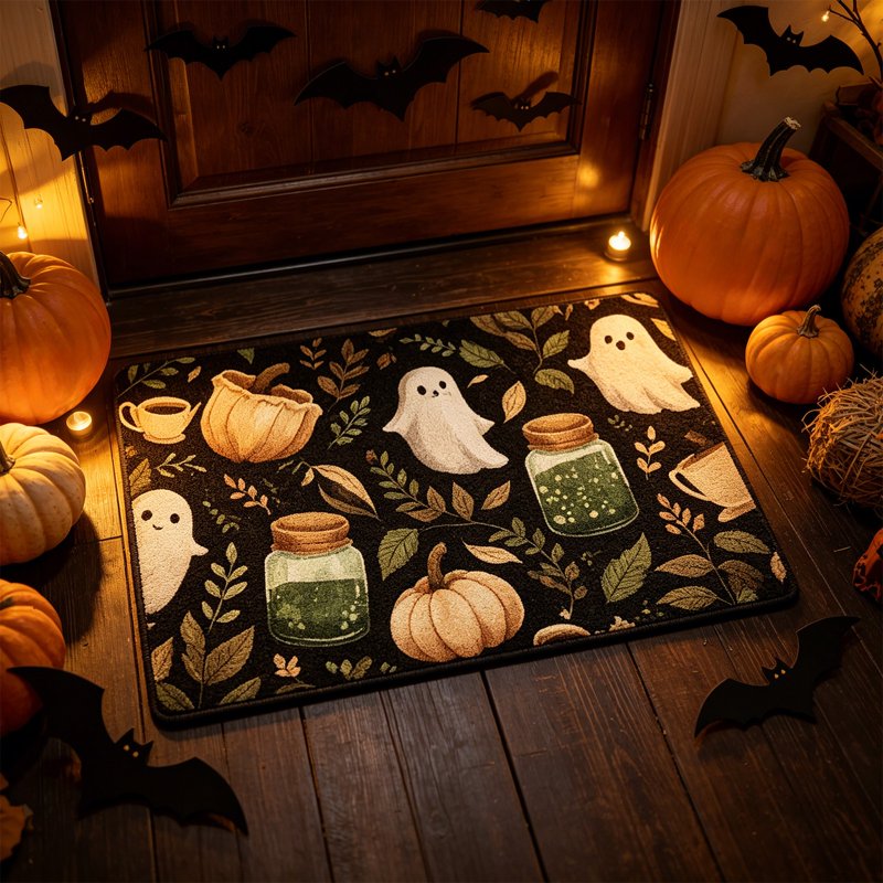 Halloween Door Mat Ghost Pumpkin Welcome Mat Indoor Front Door Decor Faux Cashmere Variation 53