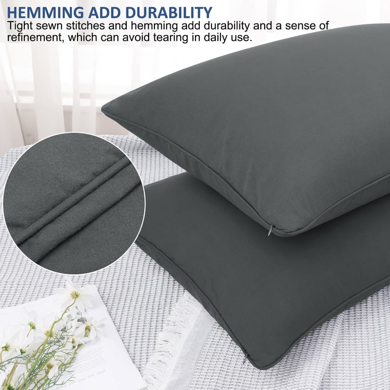 King Microfiber Pillowcases with Zipper Closure - Dark Gray, 2 Pack