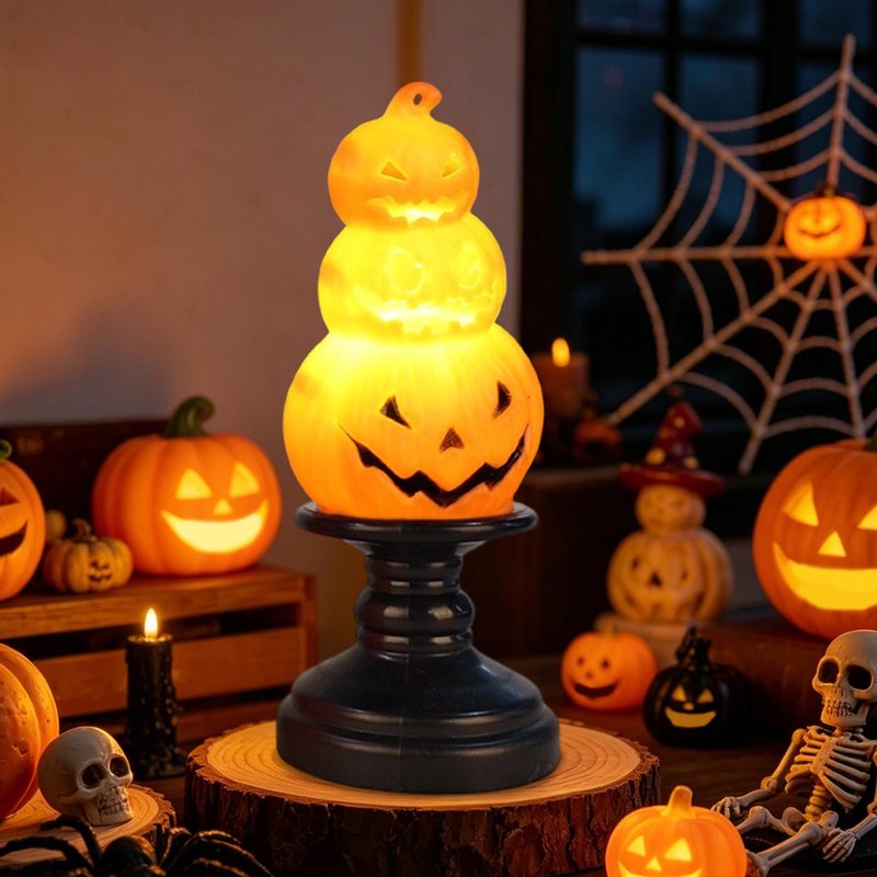 Orange Pumpkin Electronic Candle Halloween Party Light Luminous Table Decor - Safe Battery Operated