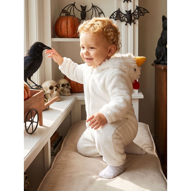 Toddler Baby Girl Boy Halloween Chick Costume Cosplay Jumpsuit - White, 12-18 Months