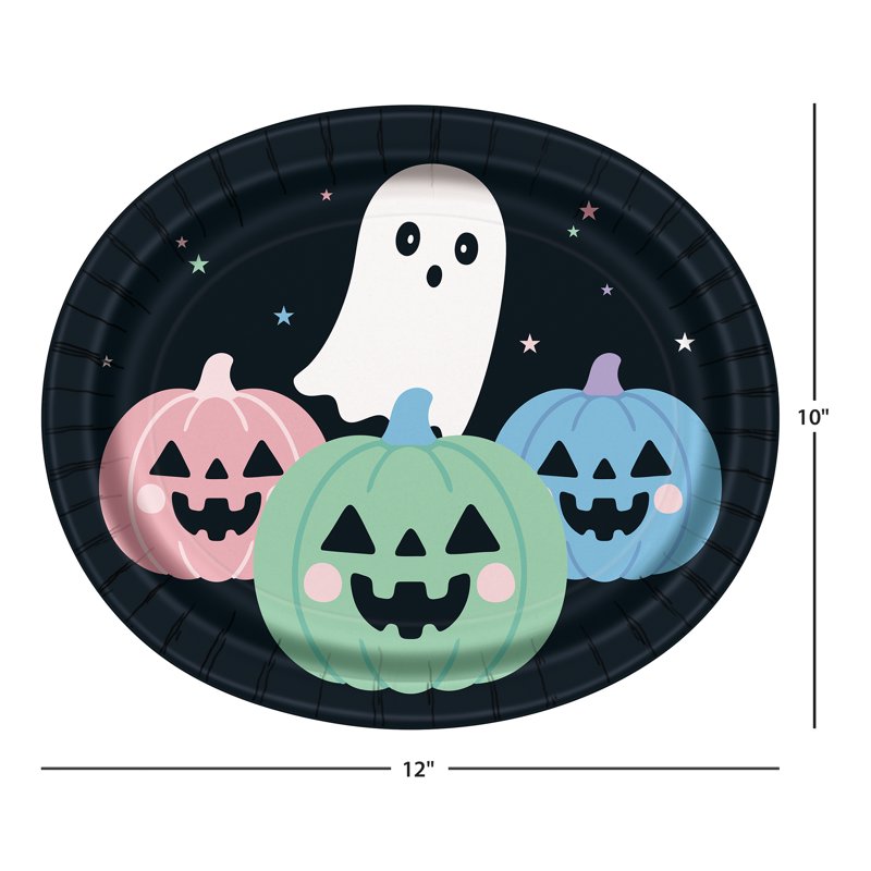Pastel Ghosts Disposable Oval Plates - Halloween Party Tableware, 12x10 Inches, Pack of 8