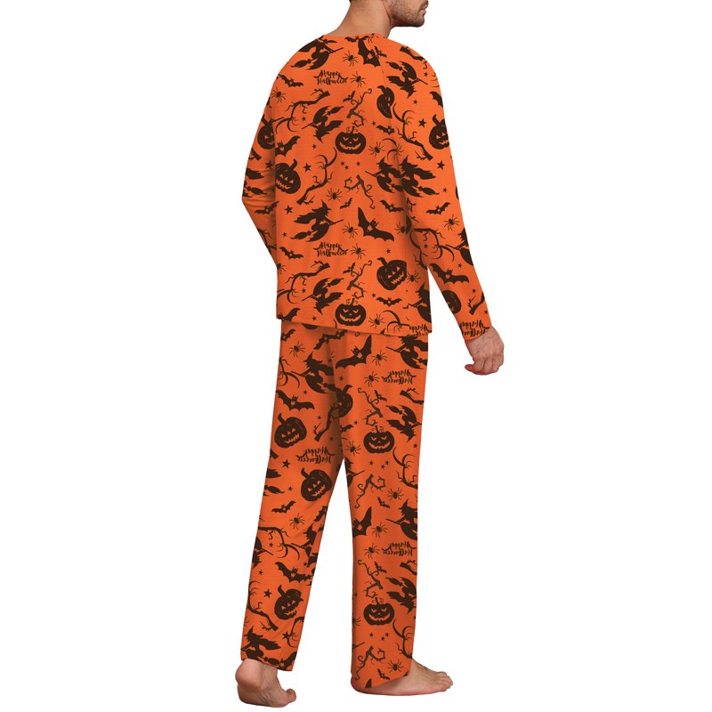 Halloween Couple Pajama Sets - Yellow Pumpkin Witch, Men M