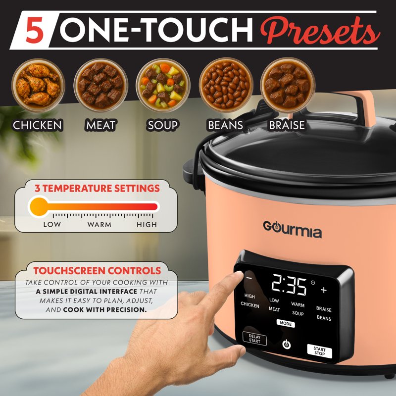 Programmable Slow Cooker 4.5 QT with 5 Presets - Peach