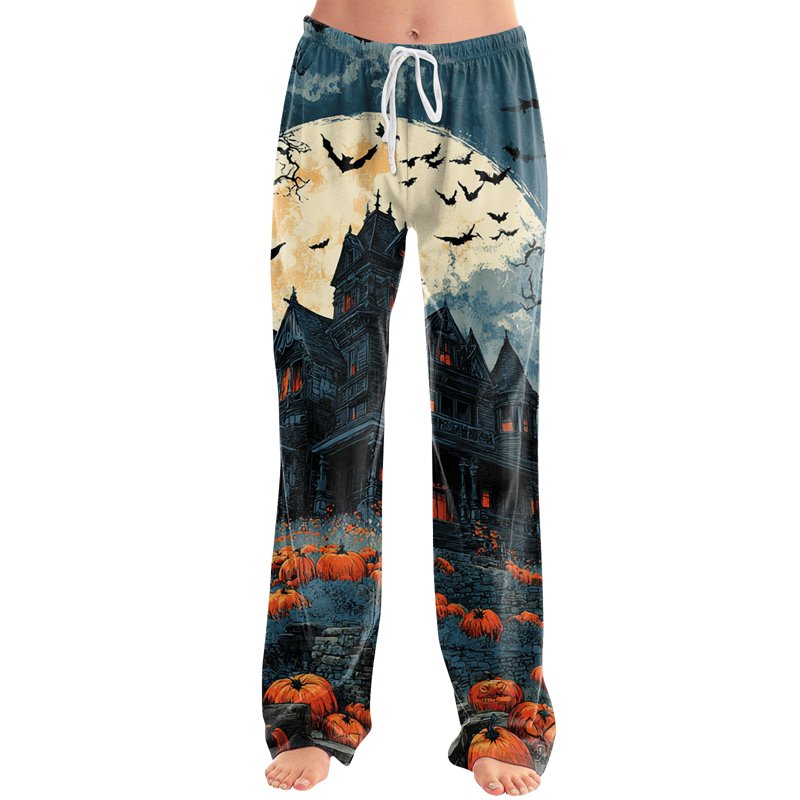 Gray Ultra-Soft Halloween Pajama Pants Women Loungewear Drawstring Trousers M