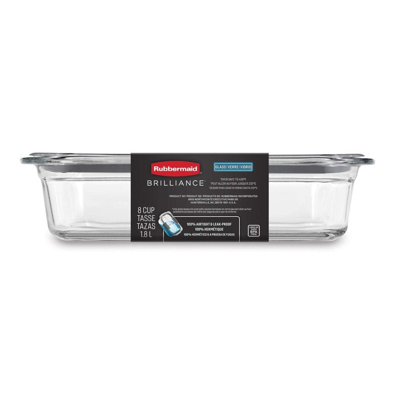 8-Cup Glass Food Storage Container with Lid - 2 Pack, Clear