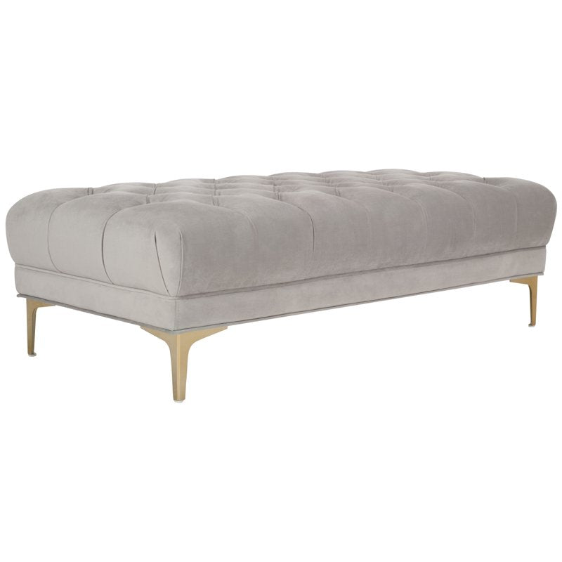 Modern Glam Rectangular Tufted Bench - Grey/Brass