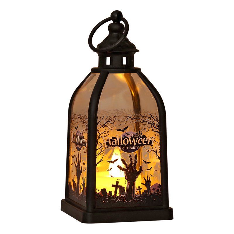 Halloween Candle Lantern with LED Lights Indoor Outdoor Hanging Spooky Decor D