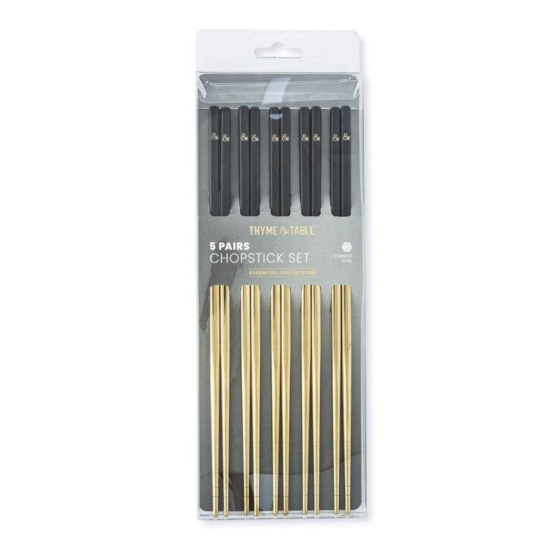 Stainless Steel Chopsticks Set - 5 Pairs Black & Gold