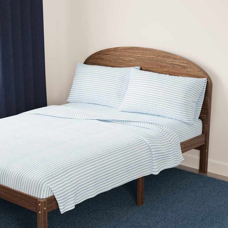 Kids Microfiber Bed Sheet Set - Full Aqua Stripe 4 Pieces - Soft & Breathable