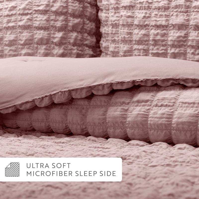 Full/Queen Seersucker Textured Comforter Set - Rose 3-Piece All-Season Bedding