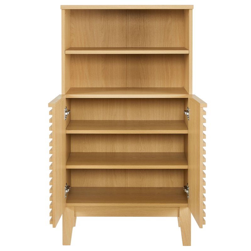 Freestanding Bathroom Storage Cabinet with Slatted Doors and Adjustable Shelves