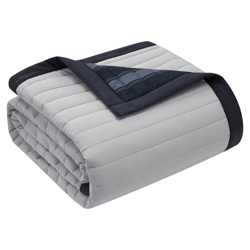 Mainstays Grey Reversible Quilt - Full/Queen, 86 x 90 Inches, Grey Striped