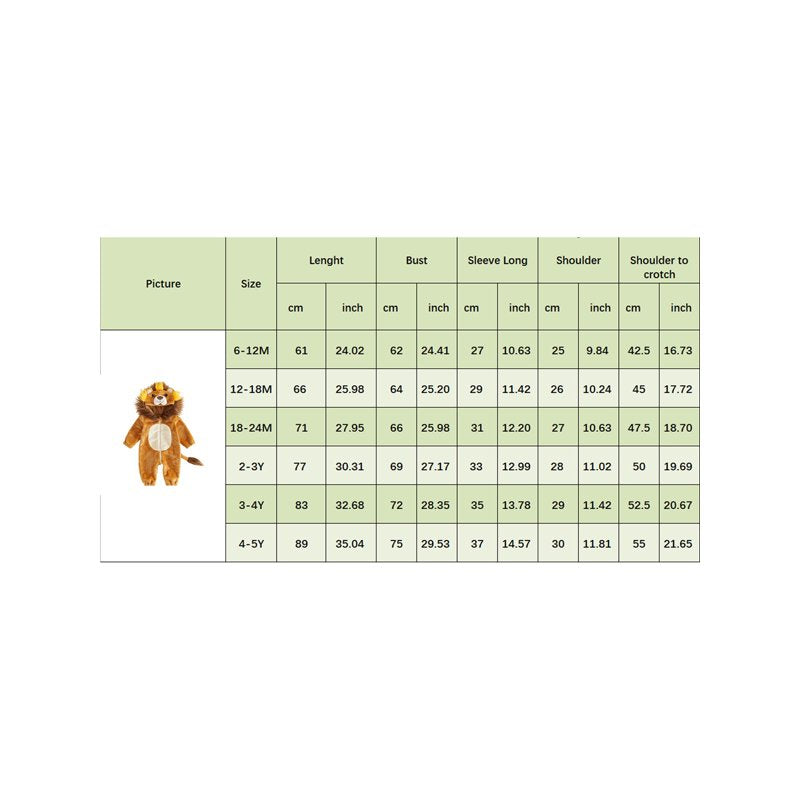 Toddler Baby Lion Costume Jumpsuit for 2-3 Years Khaki Halloween Animal Outfit