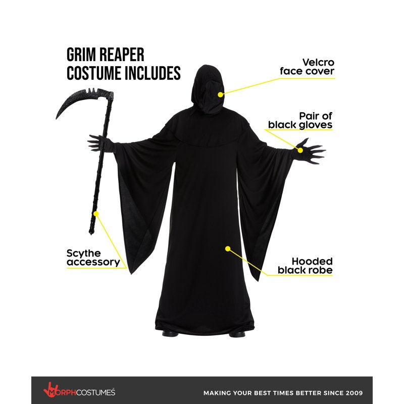 Men's Halloween Grim Reaper Robe Costume XL - Horror Scythe Outfit