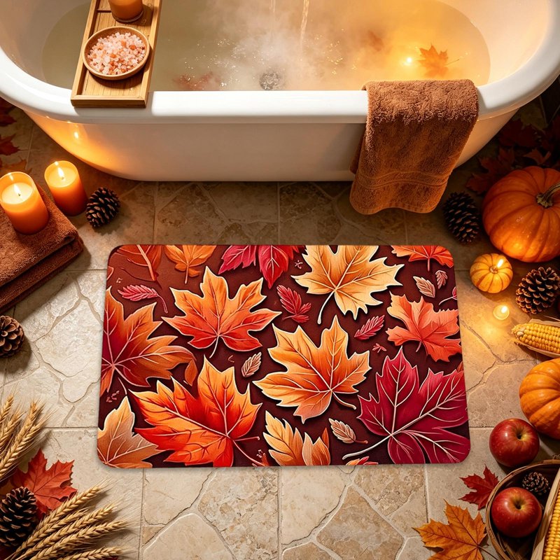 Autumn Fall Doormat with Maple Leaves - Non-Slip Indoor Outdoor Entrance Floor Mat C-f
