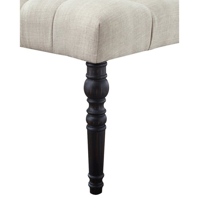 Fabric Tufted Turned Leg Dining Bench - Tan