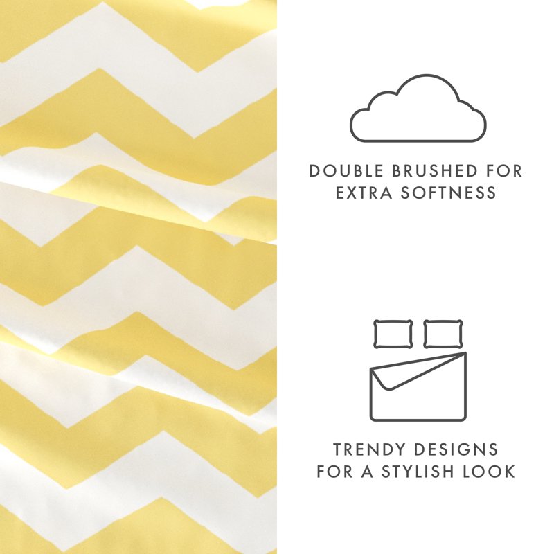 King Microfiber Bed Sheet Set with Patterned Arrow Design - Yellow