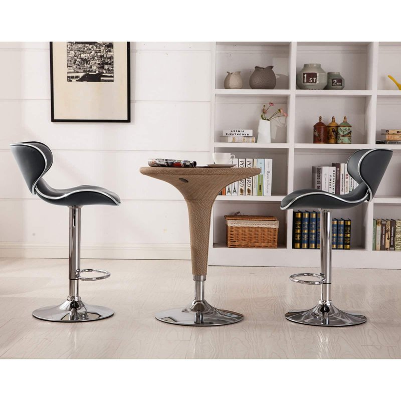 Adjustable Swivel Bar Stool Set of 2 - Cushioned Leatherette - Blue