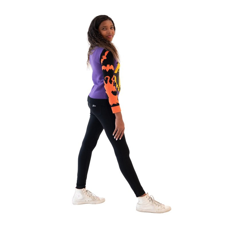 Girls Haunted House Halloween Pullover Sweater - Purple/Orange XL