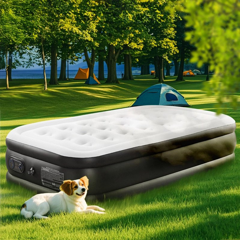 Queen Air Mattress with Built-In Pump - 16 Inch Camping & Home Bed, Black