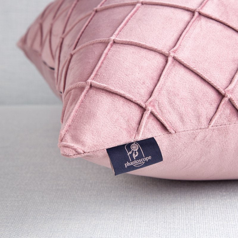Pink Velvet Pleated Throw Pillow Cover 18x18 Inch Set of 2 - Decorative Cushion Case