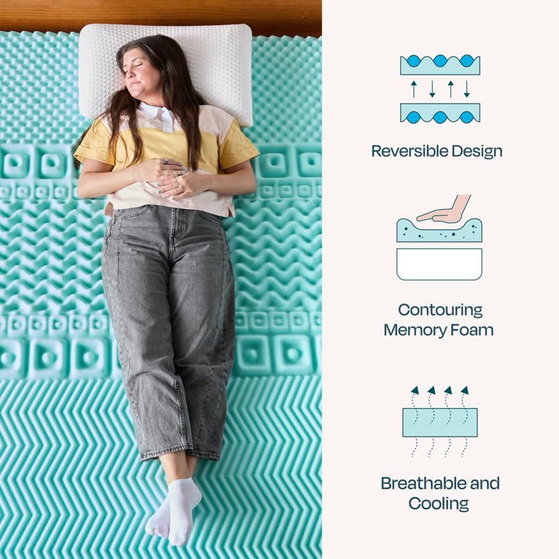Linenspa 3-Inch 7-Zone Cooling Gel & Green Tea Memory Foam Mattress Topper - Queen, Extra Plush