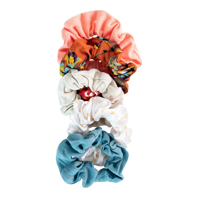 5-Piece Fabric Hair Scrunchie Set in Neutral Tones and Mixed Textures