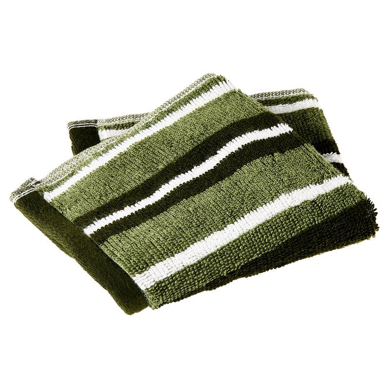 Cotton Towel Set with Green Stripes - 6-Piece Bath, Hand & Washcloths
