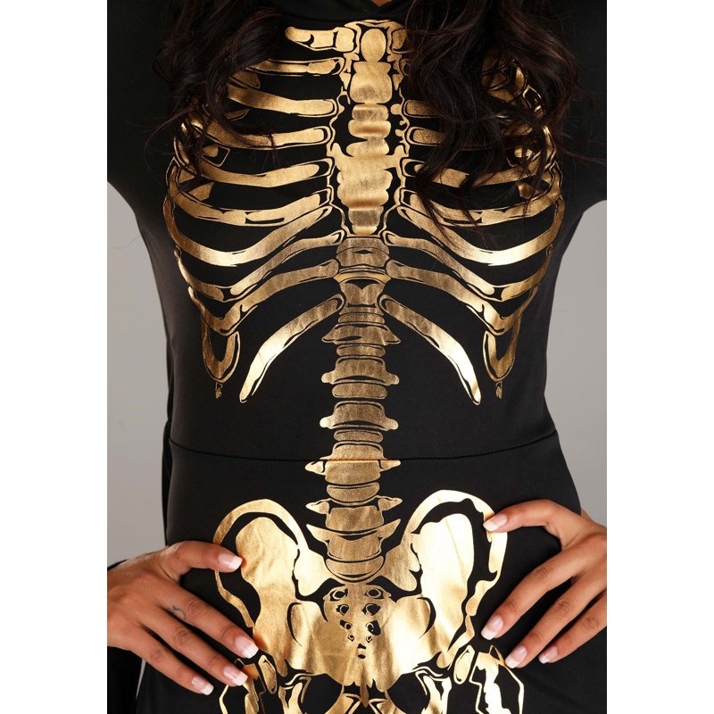 Plus Size Gilded Skeleton Dress Costume 2X - Women's Halloween Dress with Mask