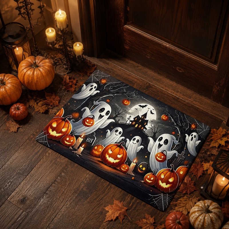 Halloween Ghost Pumpkin Welcome Doormat - Heavy Duty Coir Floor Mat - Variation of THIS listing