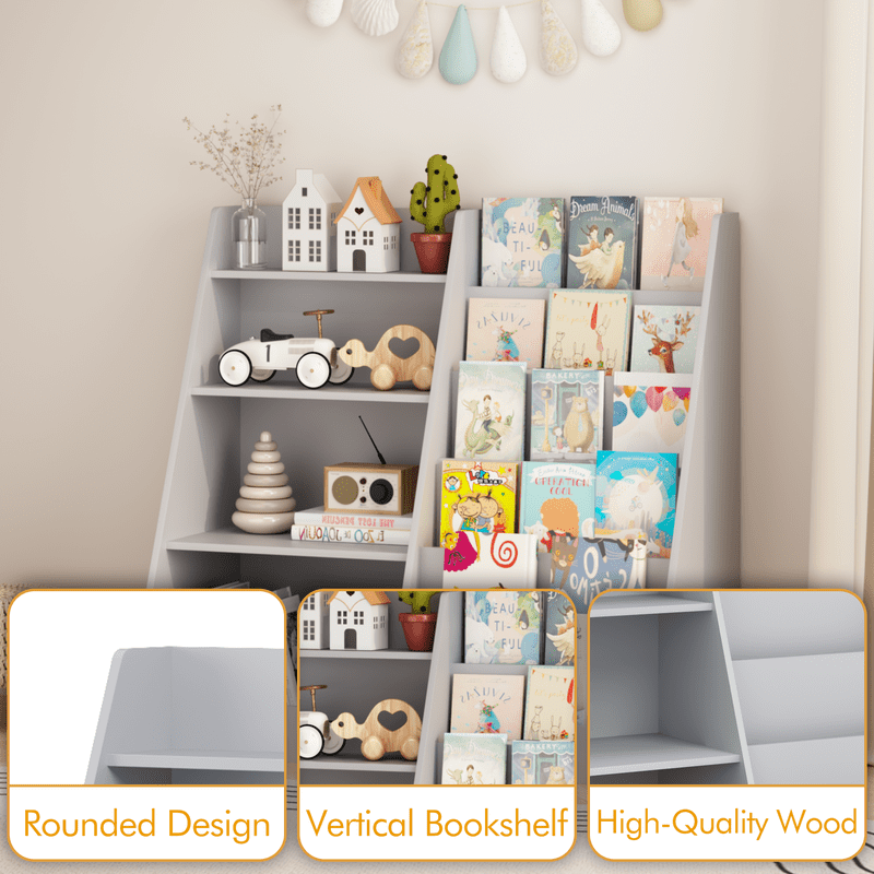 4-Tier Children's Bookshelf with Toy Storage - Gray