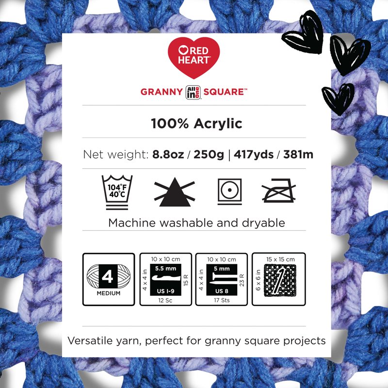 Red Heart Granny Square Yarn - Soft White Hot Stuff 250g for Crochet Projects