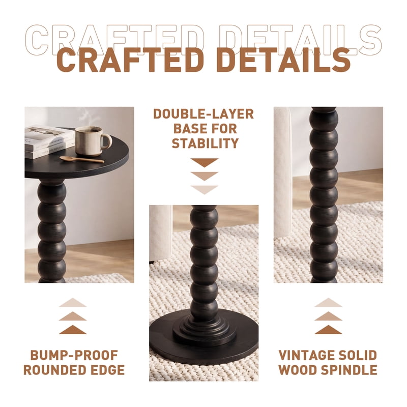 Modern Round Side Table - Accent End Table with Solid Wood Spindle