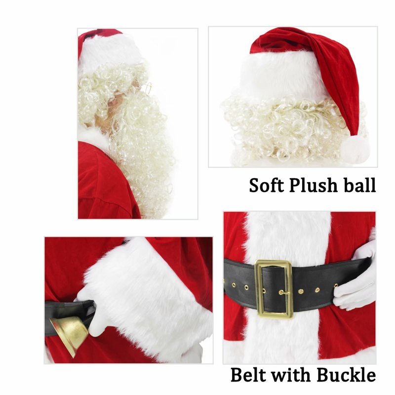 Men's Velvet Santa Claus Costume 11-Piece Deluxe Set - M Size, Red