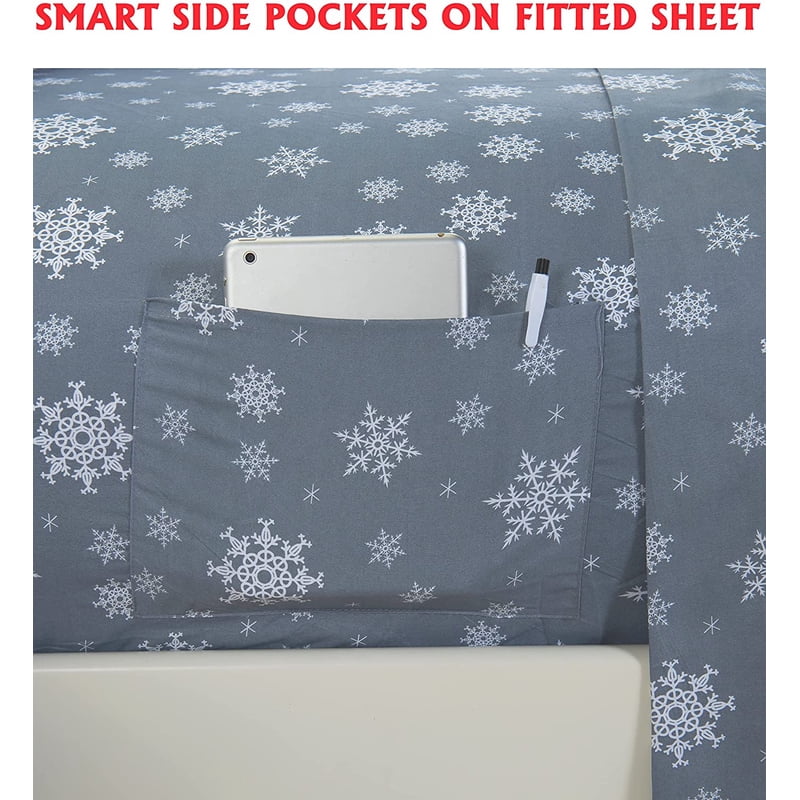 Full SnowFlake Gray 1500 Thread Count Holiday Sheet Set - 6 Pieces