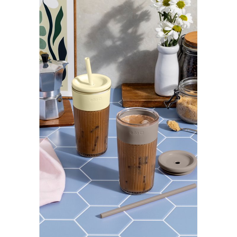 18oz Glass Tumbler with Silicone Grip - Butter Yellow