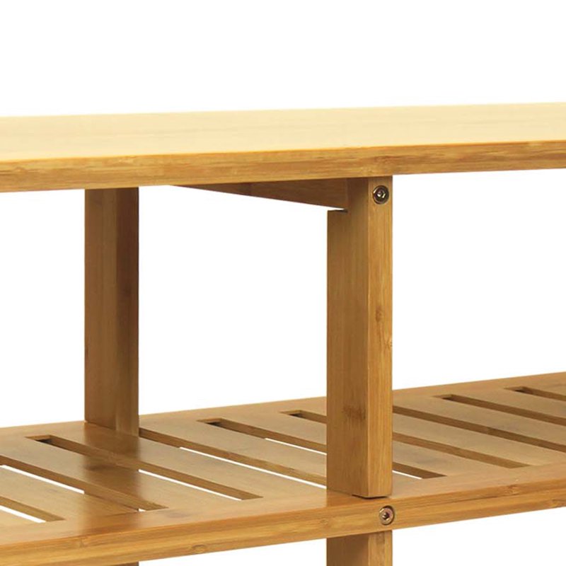 Bamboo Entryway Storage Bench - Holds 10 Pairs of Shoes, Natural
