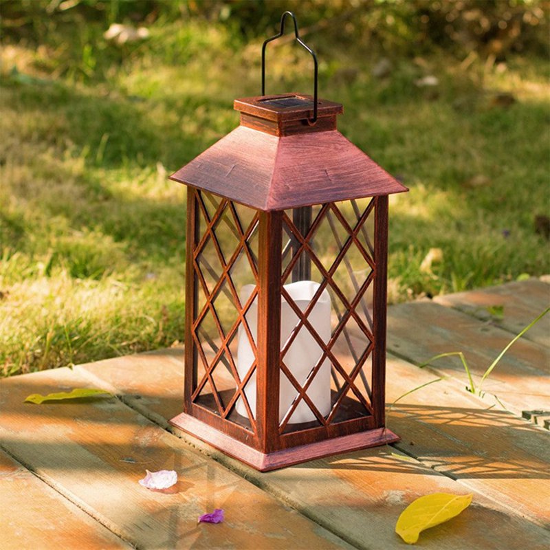 13-Inch Solar Lantern Outdoor Waterproof Hanging Lantern with Flickering Flameless Candle - Garden & Patio Decor