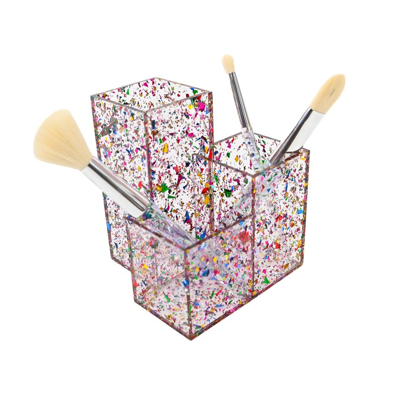 Packed Party On Display Pink Confetti Acrylic Makeup Brush Organizer - Single