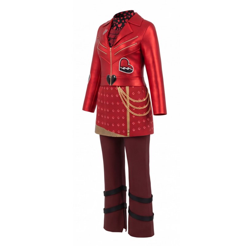 Girls Red Wonderland Costume 3-Piece Heart Graphic Jacket Skirt Leggings Set - Wine, 4-5T