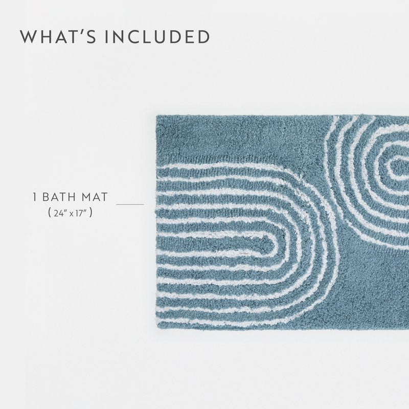 Cotton Bath Mat 24x17 Rainbow Light Blue - Modern Pattern, Non-Slip, Absorbent