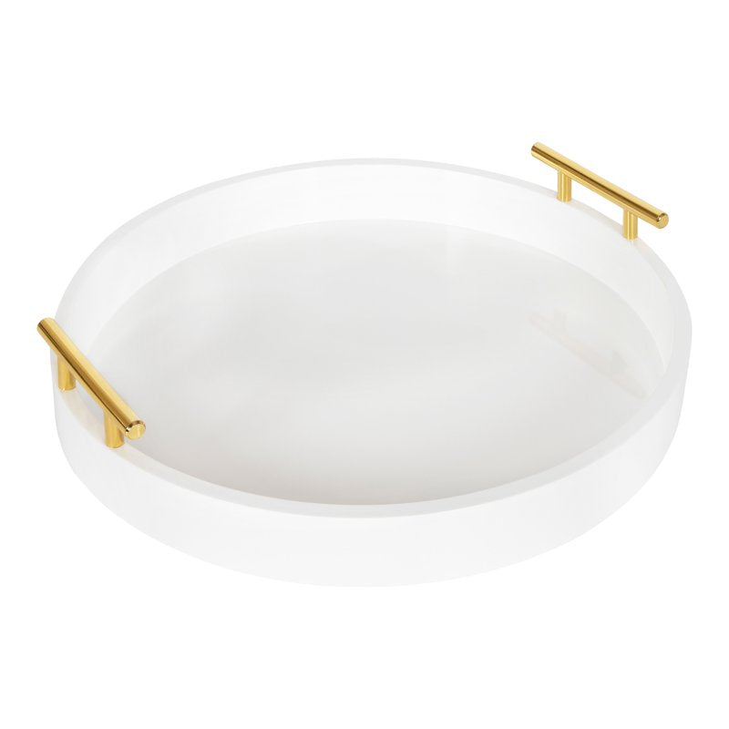 Modern Round Decorative Tray - 18" Diameter, White & Gold