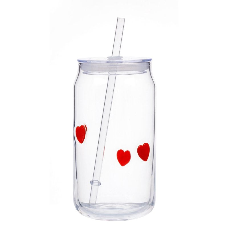Heart Charm Can Glass Sipper - Durable Soda-Lime Glass