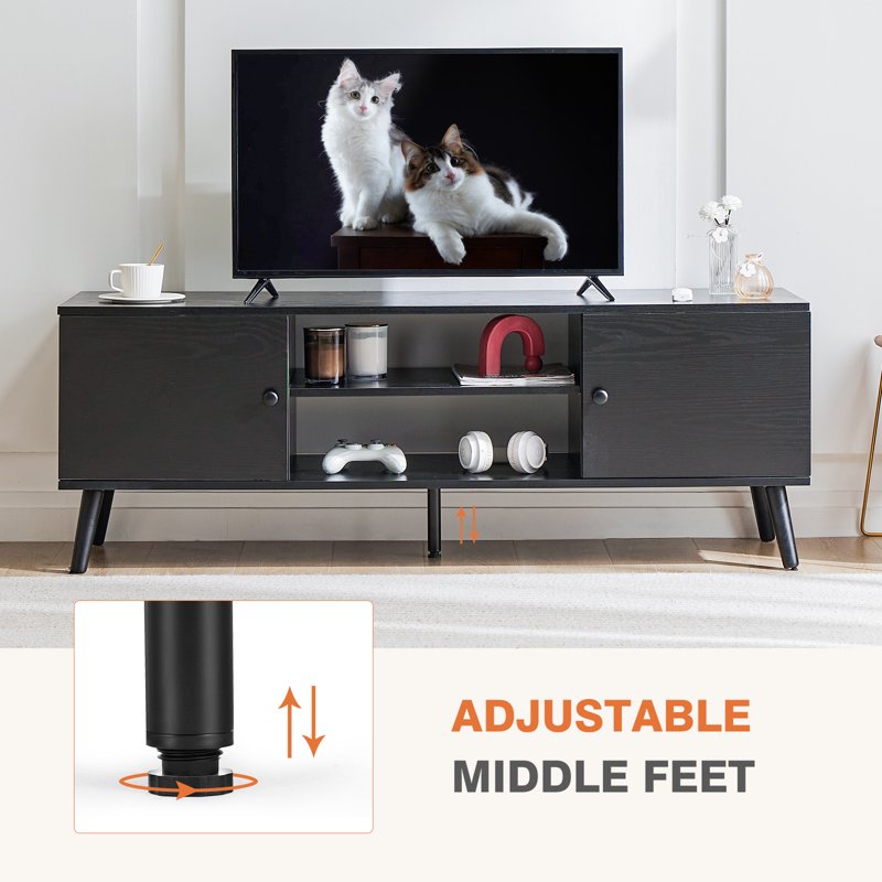Modern Mid Century TV Stand for TVs up to 65" - Black & Wood