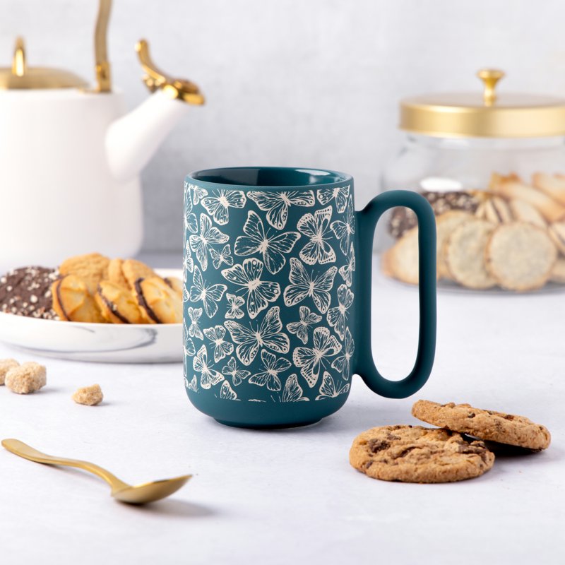 Green Butterflies Soft Touch Stoneware Mug - 19.6 fl oz